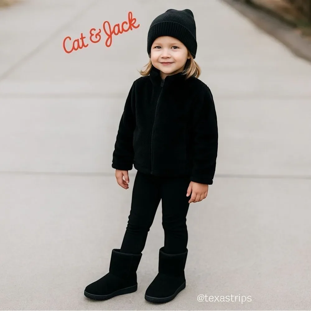 Cat & Jack Big Kids Black Zipper Furry Lined Winter Boots 3